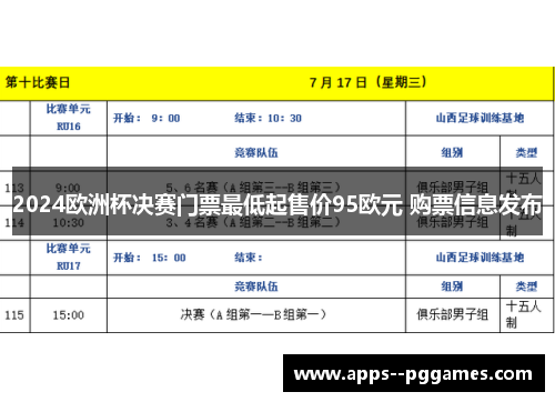 2024欧洲杯决赛门票最低起售价95欧元 购票信息发布